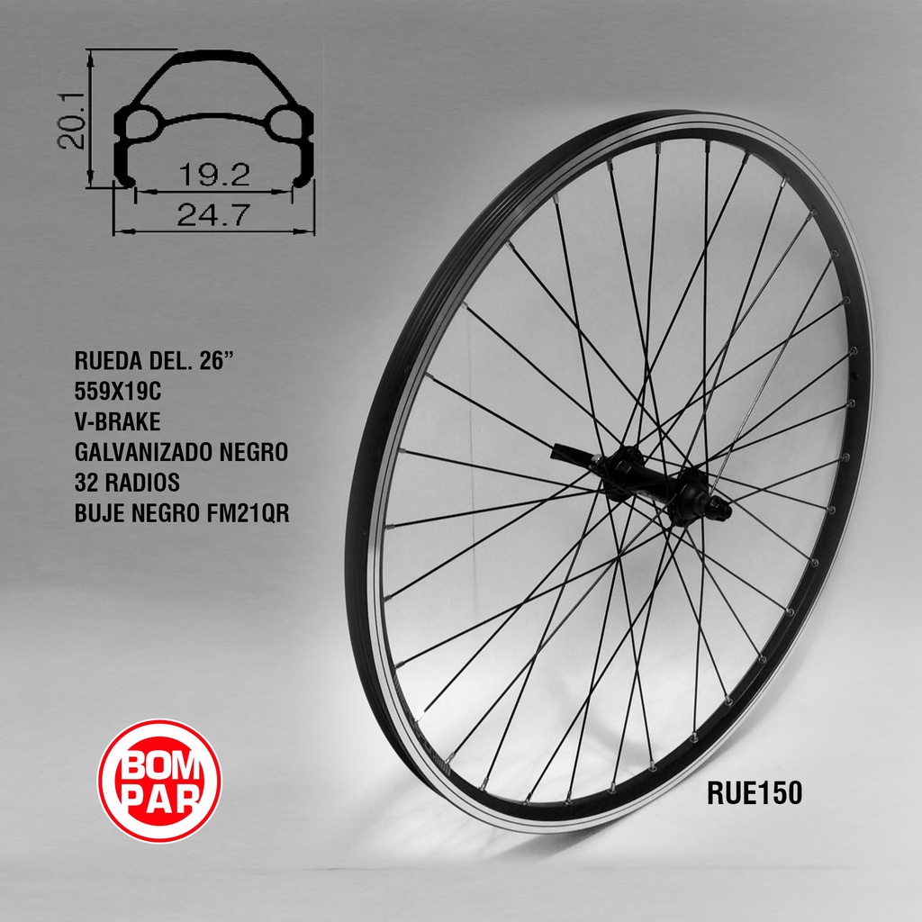 RUEDA DEL. V-BRAKE 26" 559X19C